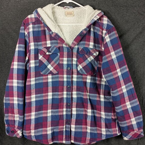 Boston Traders Sherpa Flannel Shacket Womens L Plaid Hooded Gorpcore Cabincore - Picture 2 of 7